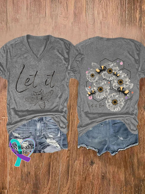 Let It Bee Print Short Sleeve Casual T-Shirt Grey / S