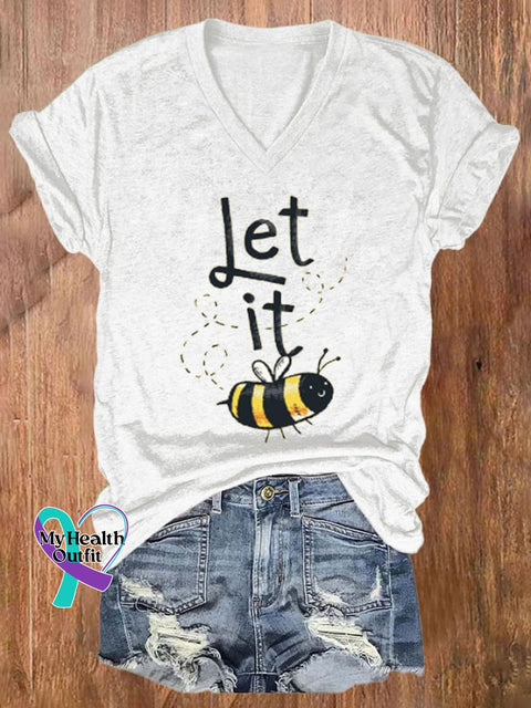 Let It Bee Print Short Sleeve Casual T-Shirt White / S