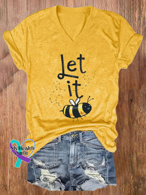 Let It Bee Print Short Sleeve Casual T-Shirt Yellow / S