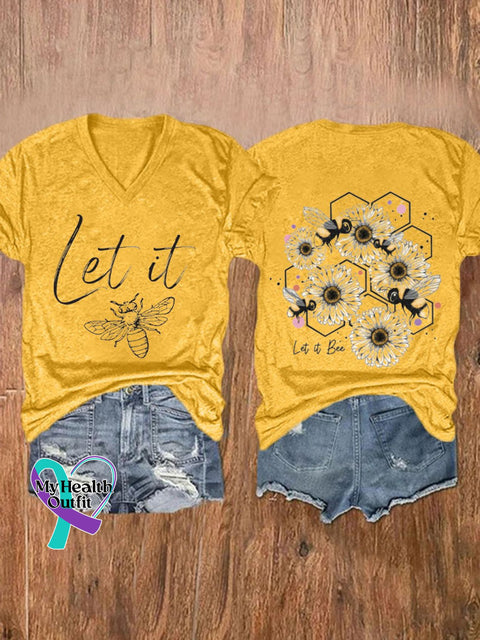 Let It Bee Print Short Sleeve Casual T-Shirt Yellow / S