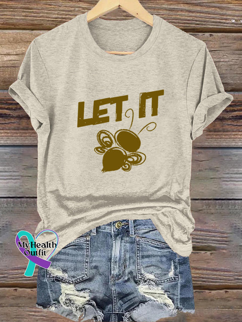 Let It Bee Printed Casual Round Neck Short Sleeve T-Shirt Beige / S