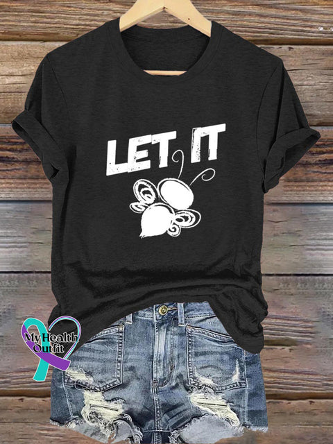 Let It Bee Printed Casual Round Neck Short Sleeve T-Shirt Black / S