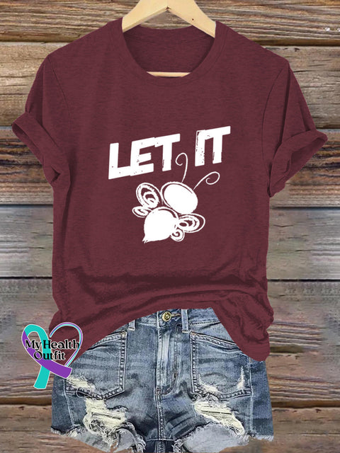 Let It Bee Printed Casual Round Neck Short Sleeve T-Shirt Brown / S