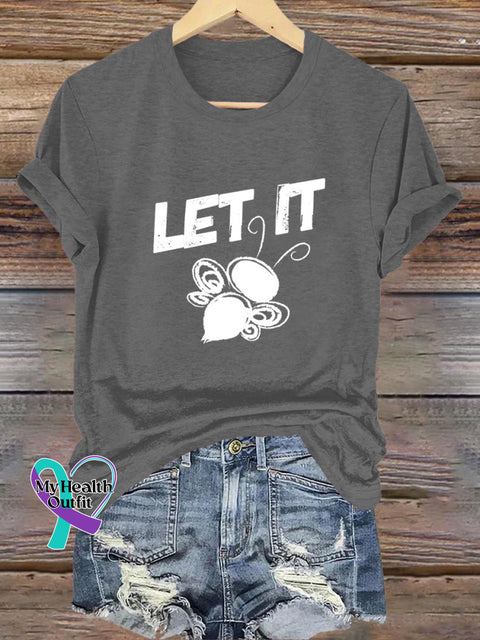 Let It Bee Printed Casual Round Neck Short Sleeve T-Shirt Grey / S