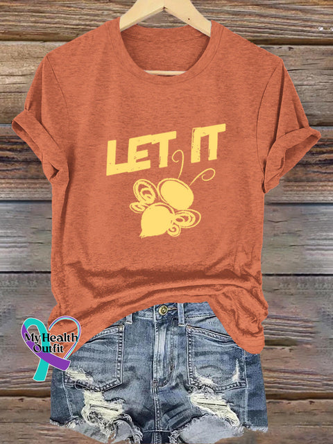 Let It Bee Printed Casual Round Neck Short Sleeve T-Shirt Orange / S