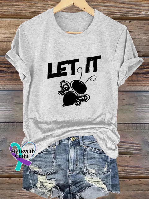 Let It Bee Printed Casual Round Neck Short Sleeve T-Shirt White / S