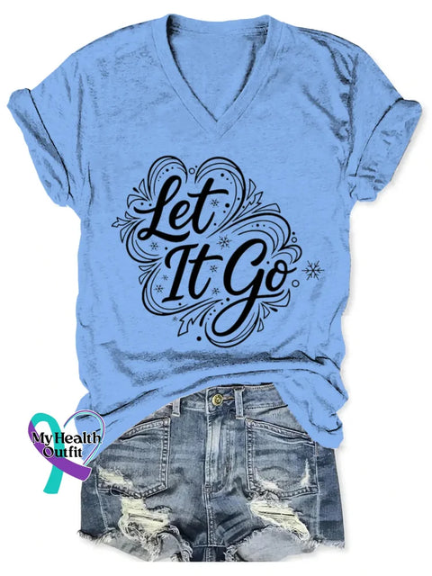 Let It Go Art V-neck Casual T-Shirt Blue / S