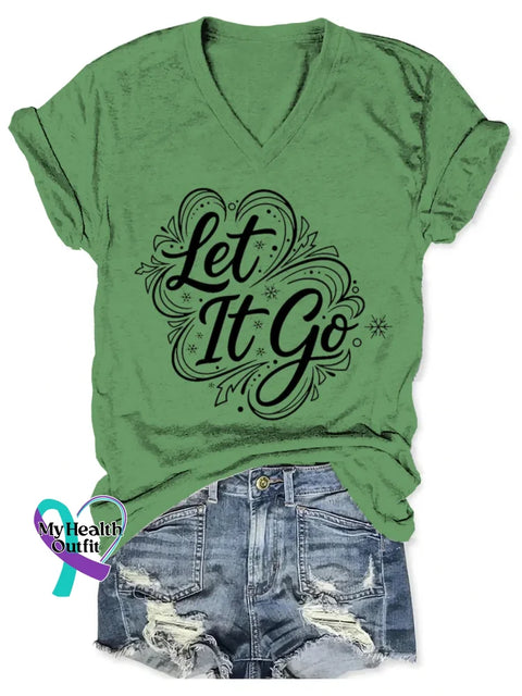 Let It Go Art V-neck Casual T-Shirt Green / S