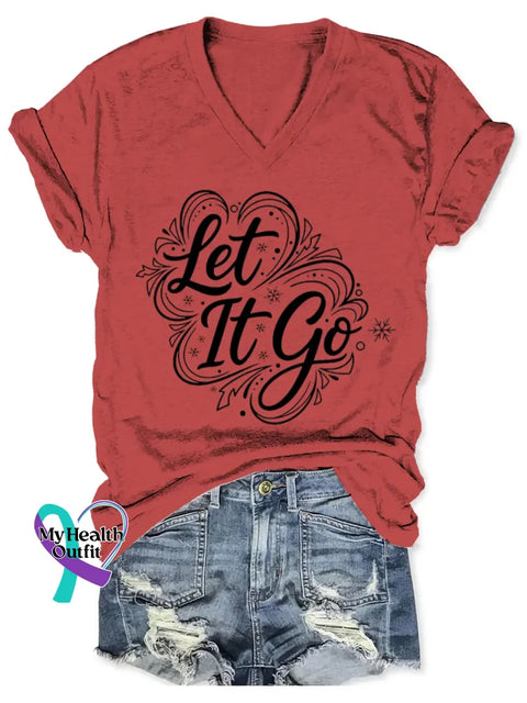 Let It Go Art V-neck Casual T-Shirt Red / S