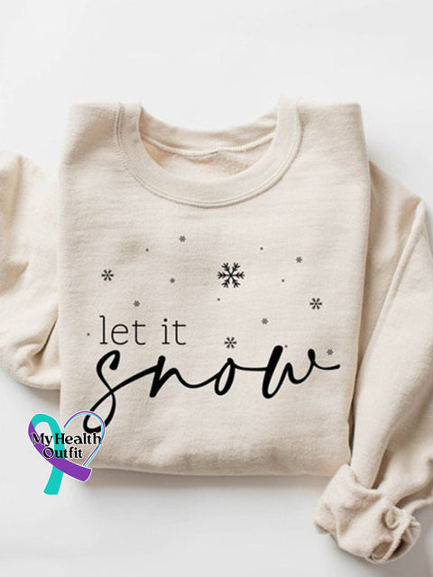 Let It Snow Christmas Print Casual Sweatshirt Apricot / S