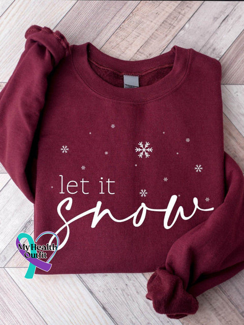 Let It Snow Christmas Print Casual Sweatshirt Claret / S
