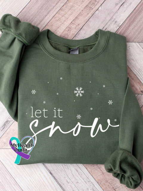 Let It Snow Christmas Print Casual Sweatshirt Green / S