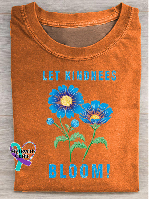 Let Kindness Bloom Floral Print Casual Round Neck Short Sleeve T-Shirt Multicolor / S