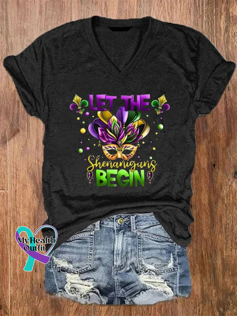 Let The Mischief Begin Women’s Mardi Gras Print T-Shirt Black / S