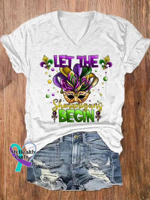 Let The Mischief Begin Women’s Mardi Gras Print T-Shirt White / S