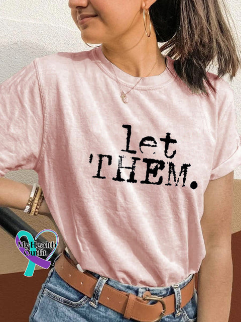 Let Them Broken Crayon Print Casual Crew Neck Short Sleeve T-Shirt Pink / S