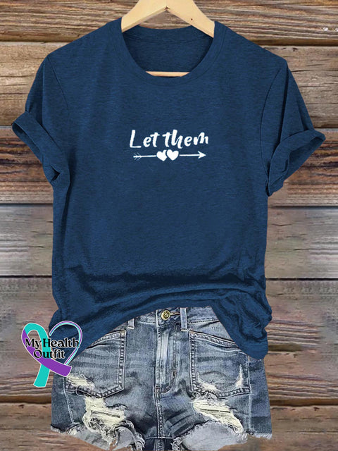 Let Them Feather Print Casual Round Neck Short Sleeve T-Shirt NavyBlue / S