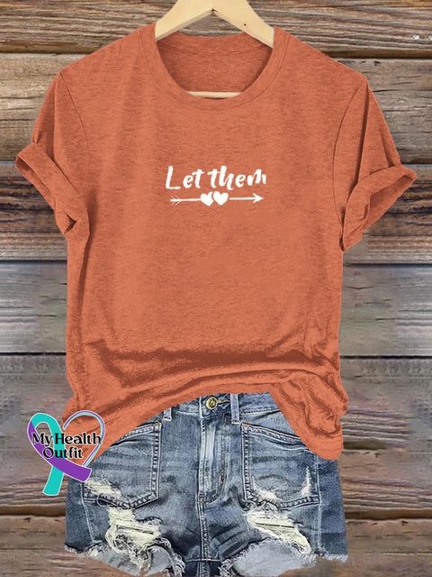 Let Them Feather Print Casual Round Neck Short Sleeve T-Shirt Orange / S