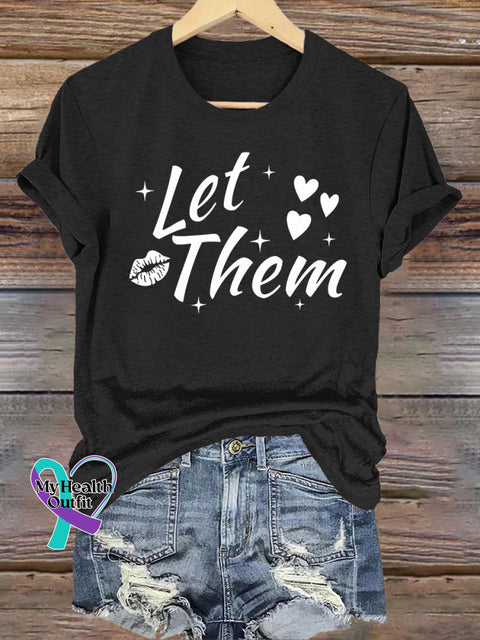 Let Them Lips Print Casual Crew Neck Short Sleeve T-Shirt Black / S