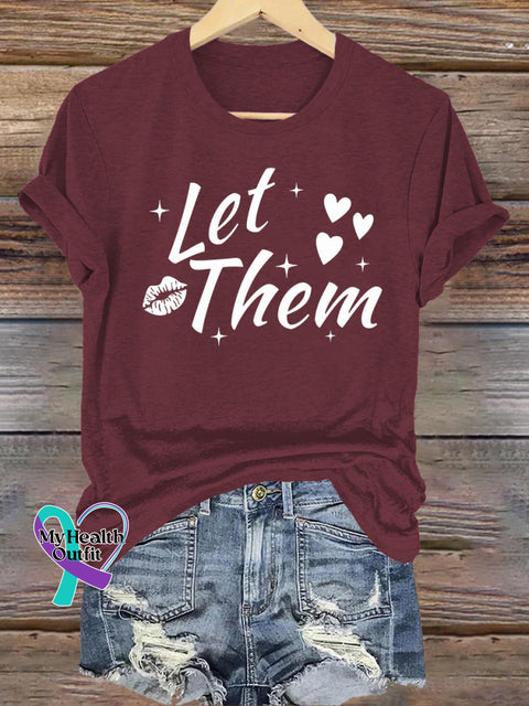 Let Them Lips Print Casual Crew Neck Short Sleeve T-Shirt Brown / S