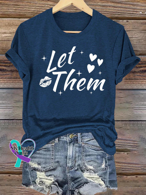 Let Them Lips Print Casual Crew Neck Short Sleeve T-Shirt NavyBlue / S