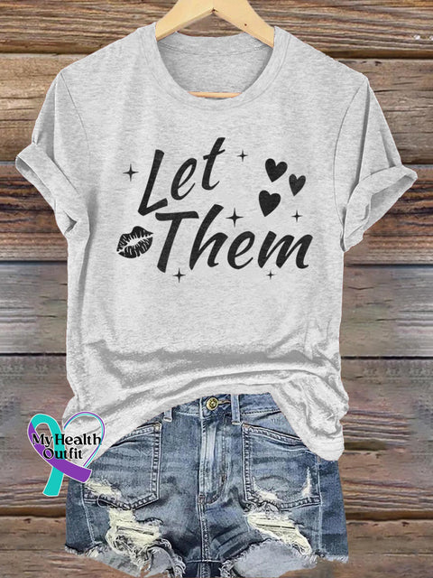 Let Them Lips Print Casual Crew Neck Short Sleeve T-Shirt White / S