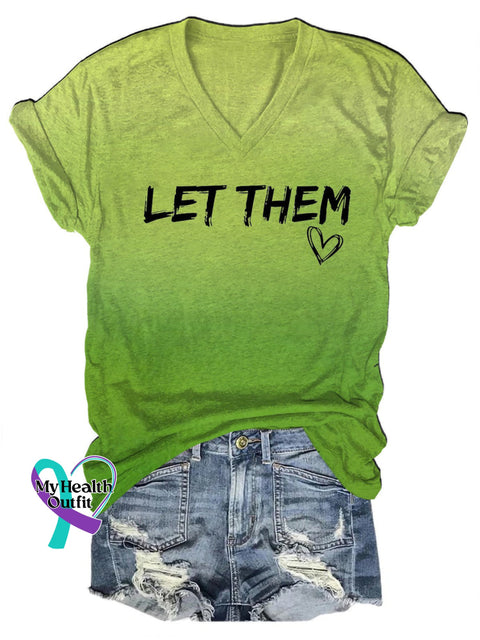 Let Them V-Neck Casual Short Sleeve Multicolor / S