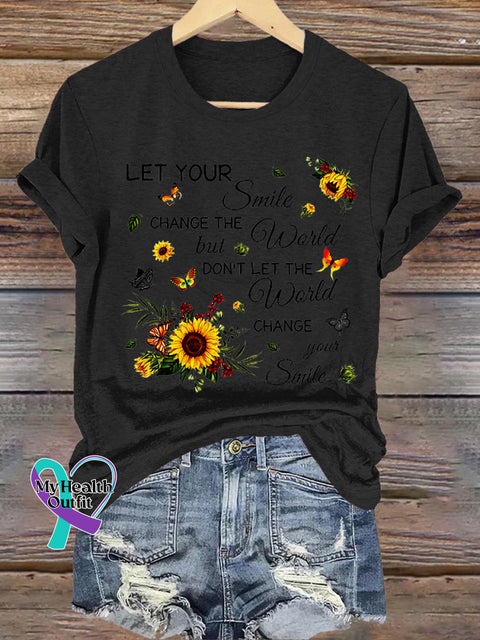 Let You Smile Sunflower Casual Round Neck Short Sleeve Black / S