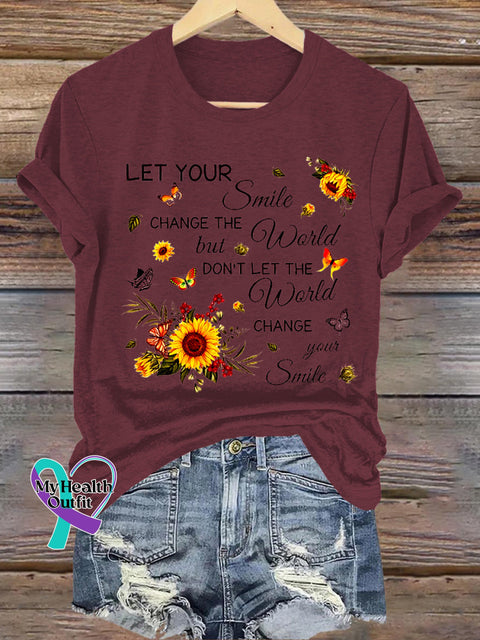 Let You Smile Sunflower Casual Round Neck Short Sleeve Brown / S