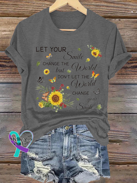 Let You Smile Sunflower Casual Round Neck Short Sleeve Grey / S