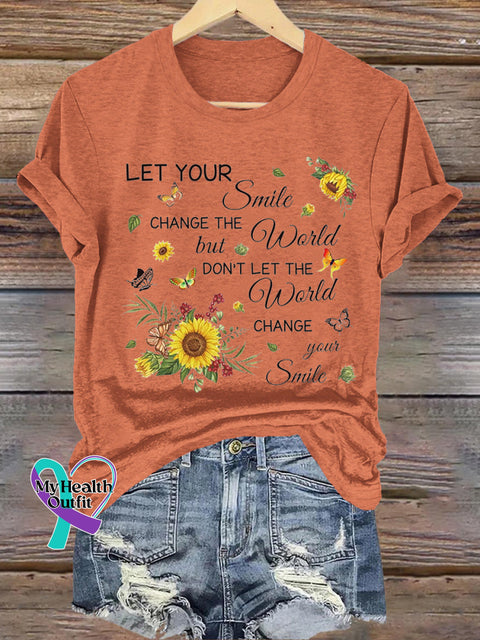 Let You Smile Sunflower Casual Round Neck Short Sleeve Orange / S