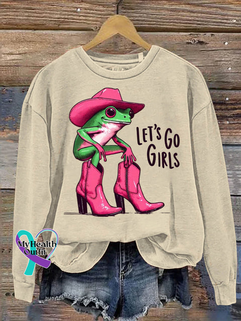 Let’s Go Girls Breast Cancer Awareness Art Print Casual Sweatshirt Apricot / S
