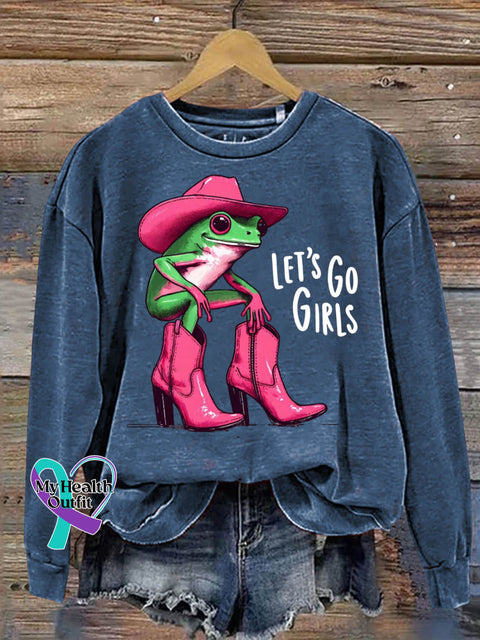 Let’s Go Girls Breast Cancer Awareness Art Print Casual Sweatshirt Blue / S