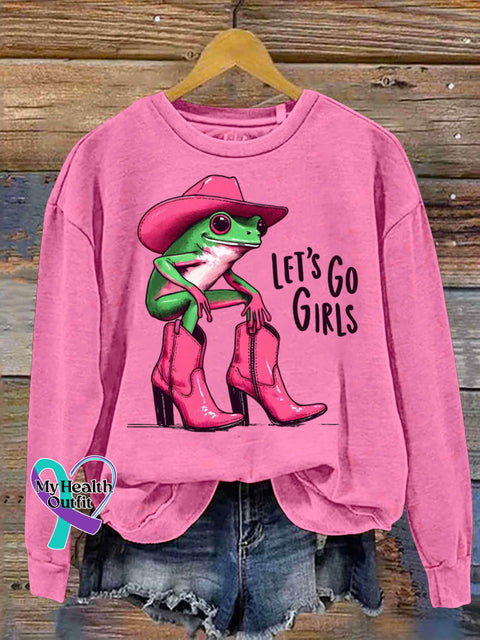 Let’s Go Girls Breast Cancer Awareness Art Print Casual Sweatshirt Pink / S