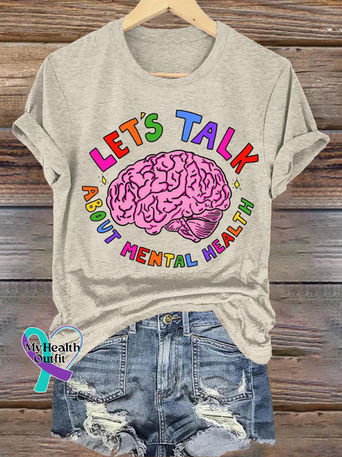 Let’s Talk About Mental Casual Round Neck Short Sleeve T-Shirt Beige / S