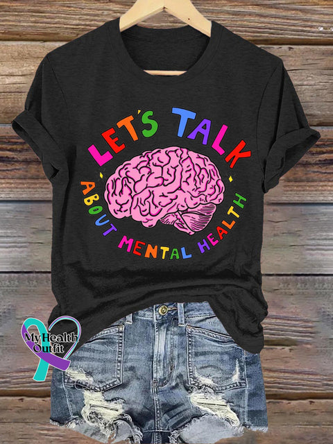 Let’s Talk About Mental Casual Round Neck Short Sleeve T-Shirt Black / S