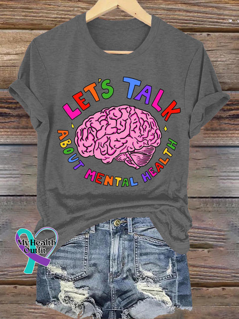 Let’s Talk About Mental Casual Round Neck Short Sleeve T-Shirt Grey / S