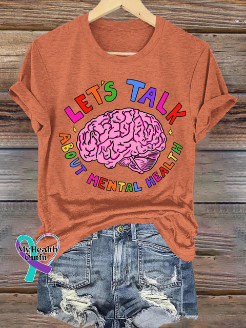 Let’s Talk About Mental Casual Round Neck Short Sleeve T-Shirt Orange / S
