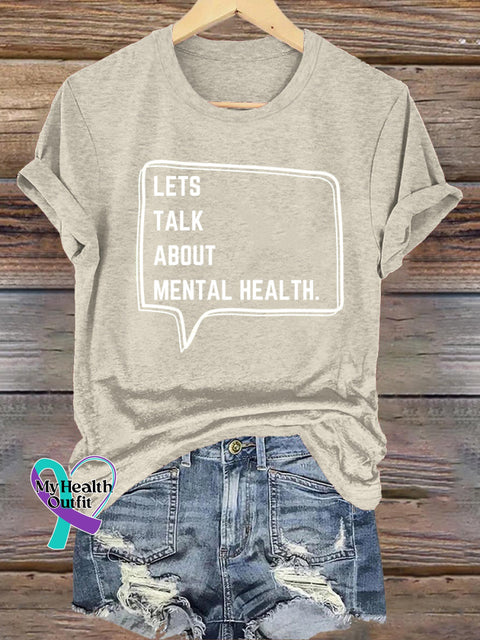 Let’s Talk About Mental Health Printed Casual Crew Neck Short Sleeve T-Shirt Beige / S