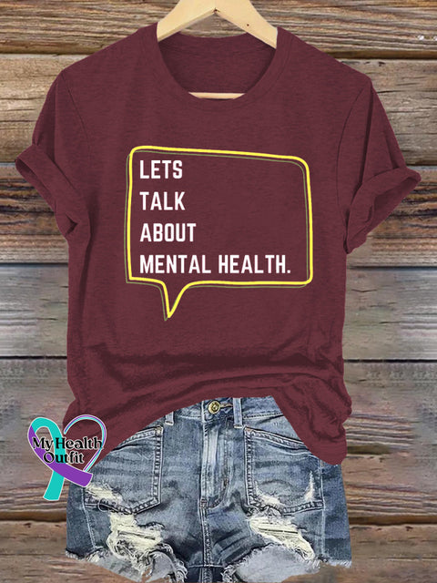 Let’s Talk About Mental Health Printed Casual Crew Neck Short Sleeve T-Shirt Brown / S