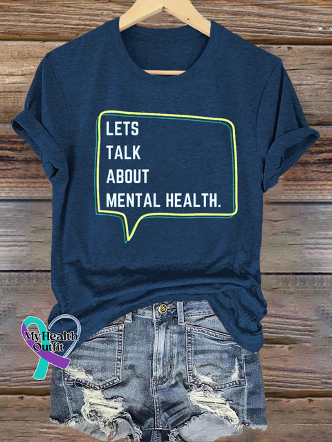 Let’s Talk About Mental Health Printed Casual Crew Neck Short Sleeve T-Shirt NavyBlue / S