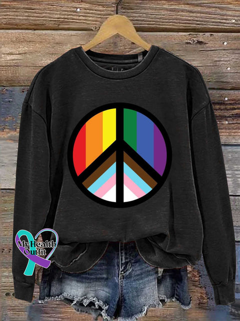 Lgbt Peace Sign Love And Rainbow Casual Sweatshirt Black / S
