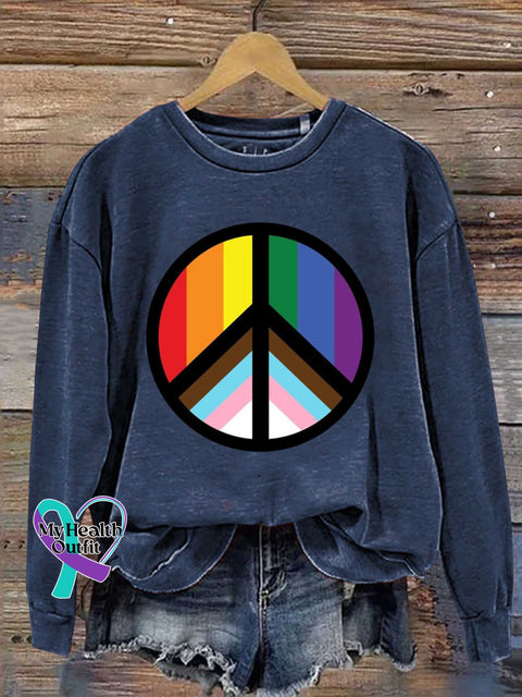 Lgbt Peace Sign Love And Rainbow Casual Sweatshirt Blue / S