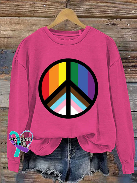Lgbt Peace Sign Love And Rainbow Casual Sweatshirt Pink / S