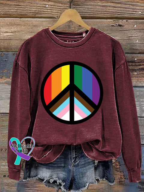 Lgbt Peace Sign Love And Rainbow Casual Sweatshirt Red / S