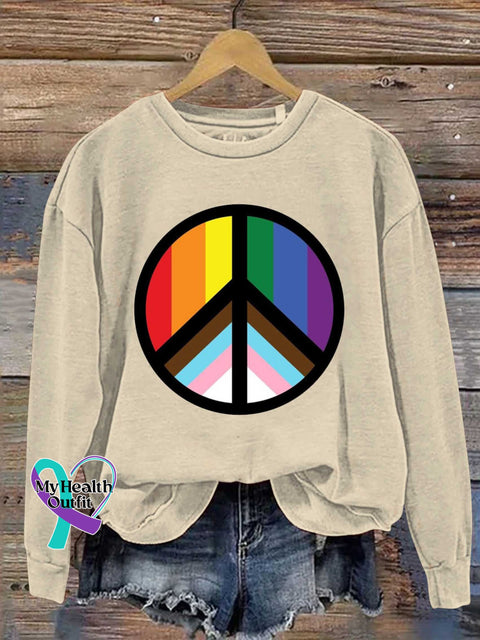 Lgbt Peace Sign Love And Rainbow Casual Sweatshirt Sand / S
