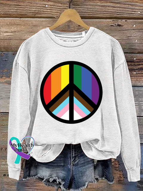 Lgbt Peace Sign Love And Rainbow Casual Sweatshirt White / S