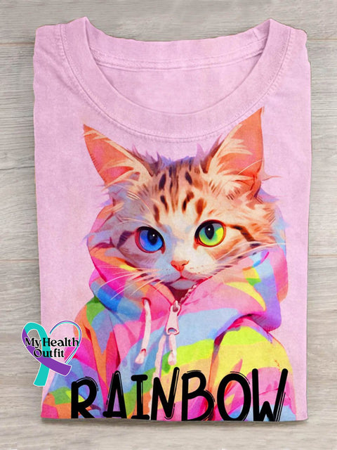 Lgbt Rainbow Cat Animal Art Design T-Shirt Muilticolor / S