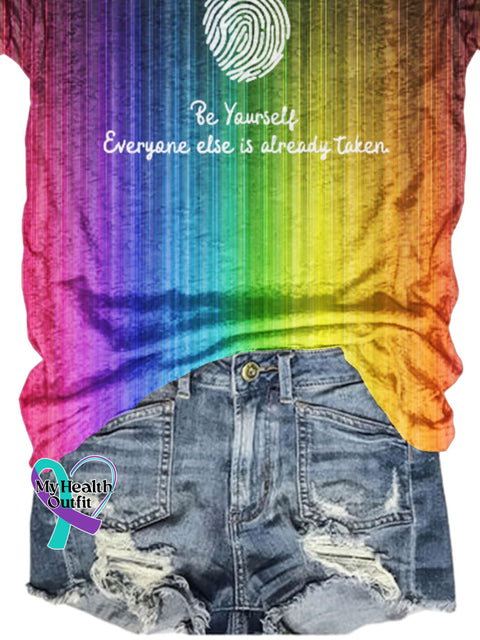 Lgbt Rainbow Gradient Be Yourself Everyone Else Is Already Taken Design Print T-Shirt