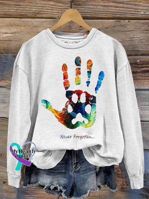 Lgbt Rainbow Human And Animal Handprints Paw Prints Art Design Print Casual Sweatshirt White / S